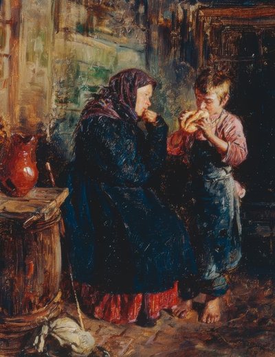 Old Woman and Boy with Bread by Wladimir Jegorowitsch Makowski