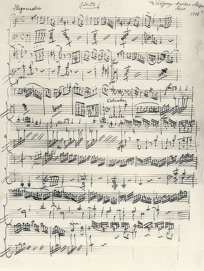 Beginning of the Piano Sonata in A Minor. KV310. Autograph. 1778 by Wolfgang Amadeus Mozart