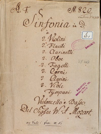 First page of sheet music for Symphony No. 4 in D, by Mozart by Wolfgang Amadeus Mozart