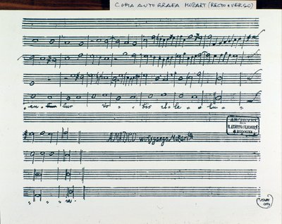 Sheet music page for Querite primum regnum Dei by Mozart to obtain the title of Accademia filarmonico, version corrected by father Martini by Wolfgang Amadeus Mozart