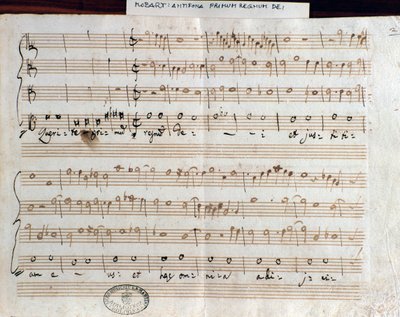 Sheet music page of Querite primum regnum Dei by Mozart to obtain the title of Accademico filarmonico by Wolfgang Amadeus Mozart