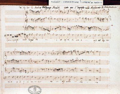 Sheet music page of Querite primum regnum Dei by Mozart to obtain the title of Accademico filarmonico by Wolfgang Amadeus Mozart