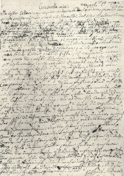 Wolfgang Amadeus Mozart (1756-1791) Austrian Composer. Autograph Letter to his Sister Nannerl. Naples, March 19, 1770 by Wolfgang Amadeus Mozart