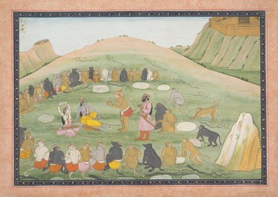 Hanuman Revives Rama and Lakshmana with Medicinal Herbs: Illustrated folio, ca. 1790 by Workshop active in the First generation