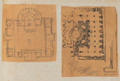 Page from a Scrapbook containing Drawings and Several Prints of Architecture, Int..., ca. 1800-1850 by Workshop of Charles Percier, Workshop of Pierre