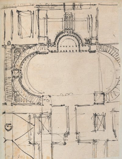 Page from a Scrapbook containing Drawings and Several Prints of Architecture, Int..., ca. 1800-1850 by Workshop of Charles Percier, Workshop of Pierre