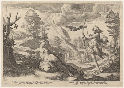 Apollo Killing Coronis by Workshop of Hendrick Goltzius, after Hendrick Goltzius