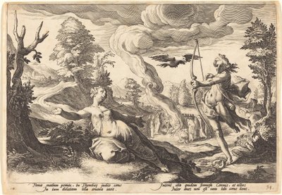 Apollo Killing Coronis by Workshop of Hendrick Goltzius, after Hendrick Goltzius