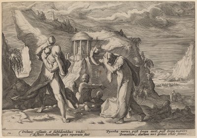 Deucalion and Pyrra Repeopling the Earth by Workshop of Hendrick Goltzius, after Hendrick Goltzius