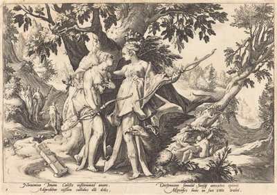 Jupiter in the Disguise of Diana Seduces Callisto by Workshop of Hendrick Goltzius, after Hendrick Goltzius