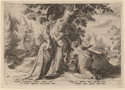 The Daughters of Cecrops Open the Casket Entrusted to Them by Minerva by Workshop of Hendrick Goltzius, after Hendrick Goltzius