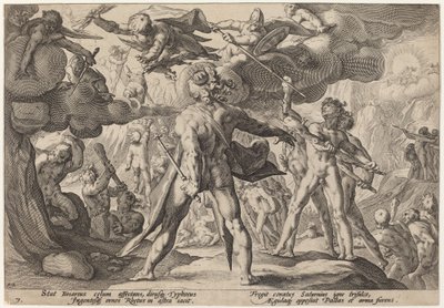 The Giants Climbing the Heavens by Workshop of Hendrick Goltzius, after Hendrick Goltzius