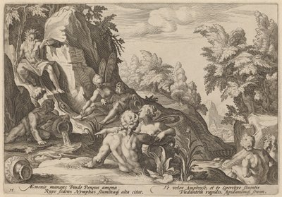 The River God Peneus Surrounded by Other Divinities by Workshop of Hendrick Goltzius, after Hendrick Goltzius
