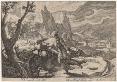 Thisbe Frightened by the Lion by Workshop of Hendrick Goltzius, after Hendrick Goltzius