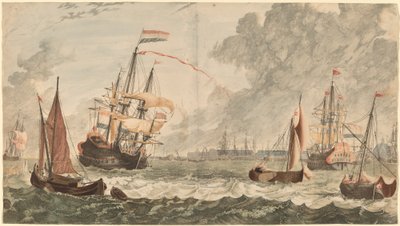 The River IJ at Amsterdam by Workshop of Johann Teyler after Jan van Call