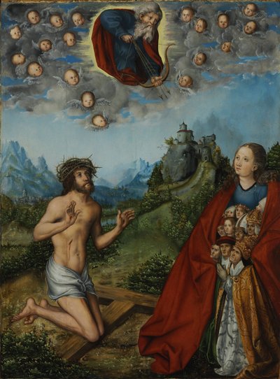 Christ and the Virgin Interceding for Humanity before God the Father (The Three Plagues) by workshop of Lucas Cranach the Elder