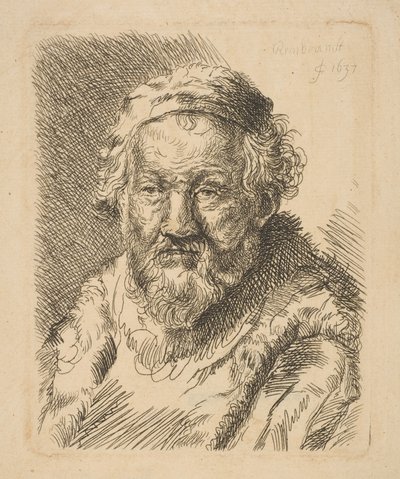 Bust of an Old Man in a Coat and Fur Collar by Workshop of Rembrandt
