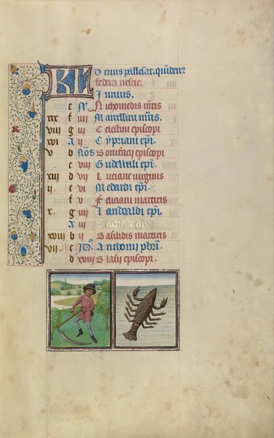 A Man Mowing; Zodiacal Sign of Cancer by Workshop of Willem Vrelant