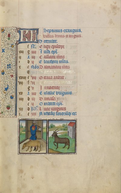 A Man Slaughtering a Pig; Zodiacal Sign of Capricorn by Workshop of Willem Vrelant