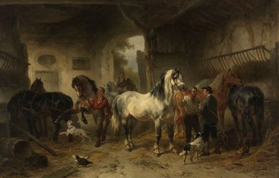 Interior of a Stable with Horses and Figures by Wouter  Verschuur