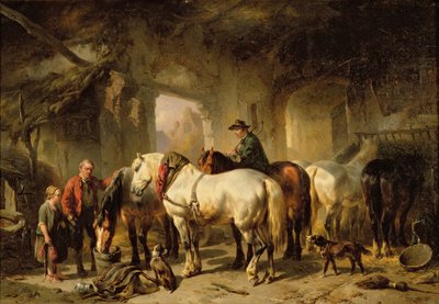 Horses Feeding in the Stable by Wouterus Verschuur