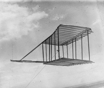 View of glider flying as a kite by Wright Brothers