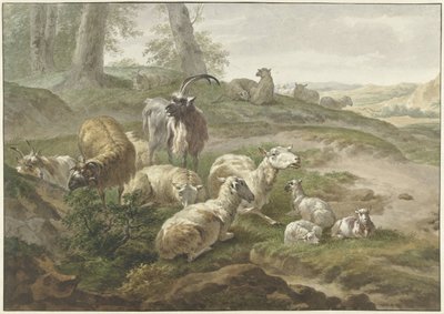 Goats and Sheep in a Hilly Landscape by Wybrand Hendriks