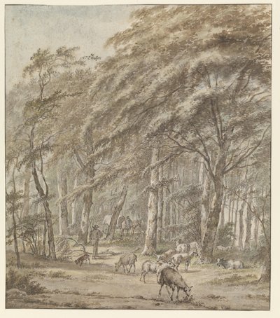 A Shepherd with Sheep Among the Maples in Haarlemmerhout by Wybrand Hendriks