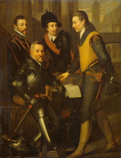Group Portrait of the Four Brothers of William I, Prince of Orange: Jan (1535-1606), Hendrik (1550-74), Adolf (1540-68) and Lodewijk (1538-74), Counts of Nassau by Wybrand de Geest (I) (workshop of)