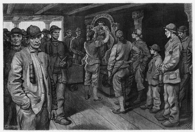 Charbonniere depicting the statue of Saint Barbe, patron saint of miners and firefighters, at the annual fair in her honour. Engraving by X.Mellery, to illustrate the story 