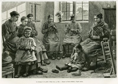 The Braiding of Straw at Sluze. Engraving by Xavier Mellery to illustrate the story 