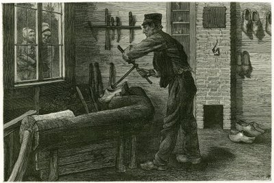 The saboteur of Terneuzen, has its established, enlarges and digs the wood by means of cramms. Engraving by X. Mellery, after nature, to illustrate the story 