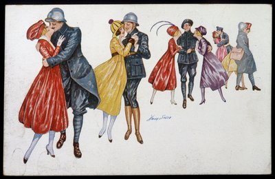 Military and their fiancées, marainnes or friends - illustration by Xavier Sager (1870-1930) postcard, c.1915 by Xavier Sager