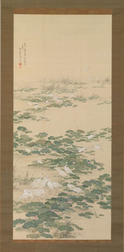 Egrets in a Lotus Pond, 1852 by Yamamoto Baiitsu
