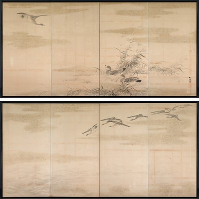 Geese, Reeds, and Water by Yamamoto Baiitsu