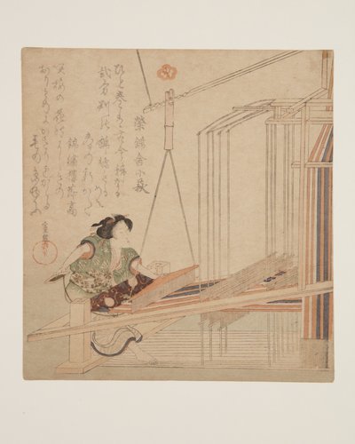 Woman Weaving at a Loom by Yanagawa Shigenobu