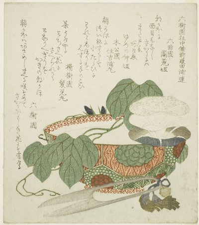 Bowl, Scissors, and Morning Glories by Yashima Gakutei