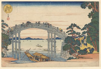 The Stone Bridge at Tenpo Mountain and Aji River in Osaka by Yashima Gakutei