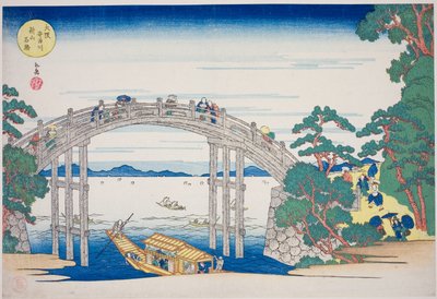 The Stone Bridge over the Aji River near Nii Hill, Osaka, from the series "Famous Places in Osaka: Fine Views of Mount Tenpo" by Yashima Gakutei