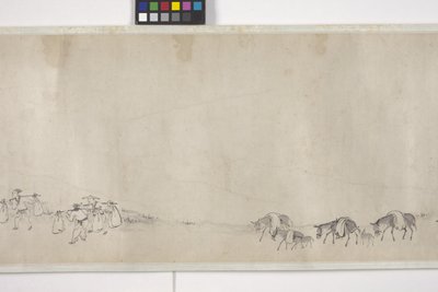 One-Hundred Donkeys Transporting Grain, Handscroll, c.1700 by Ye Yin