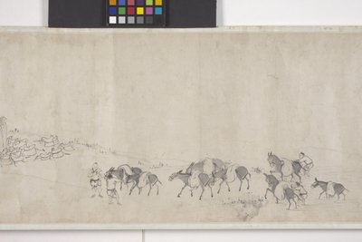 One-Hundred Donkeys Transporting Grain, Handscroll, c.1700 by Ye Yin