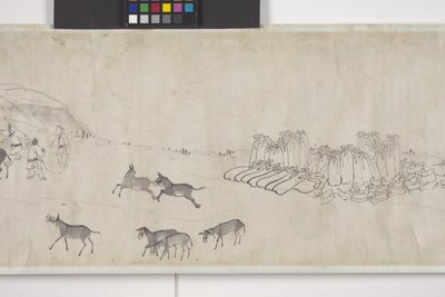One-Hundred Donkeys Transporting Grain, Handscroll, c.1700 by Ye Yin