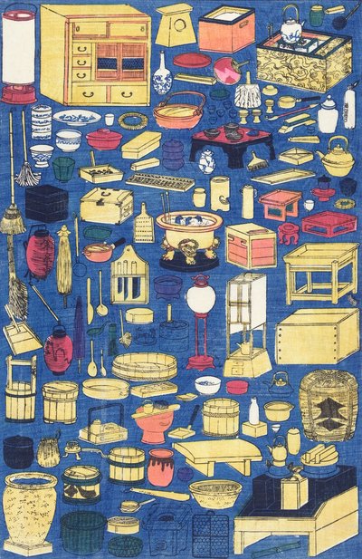 Various Household Items by Utagawa Yoshikazu by Yoshikazu Utagawa