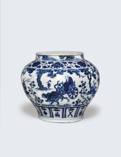 An exceptionally rare and important blue and white jar, Guan by Yuan Dynasty Chinese School