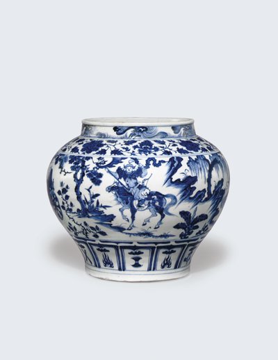 An exceptionally rare and important blue and white jar, Guan by Yuan Dynasty Chinese School