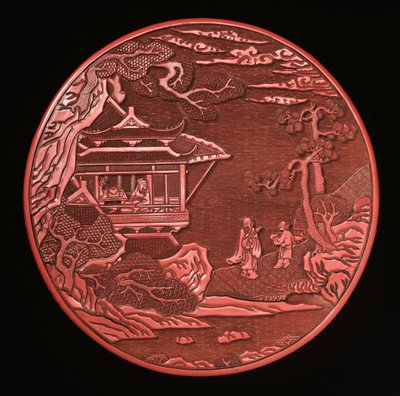 Circular Carved Cinnabar Box and Cover by Yuan Dynasty Chinese School