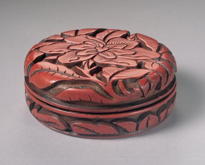 Circular Carved Cinnabar Box and Cover by Yuan Dynasty Chinese School
