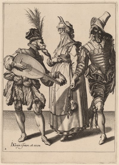A Couple Addressed by a Lute Player by Zacharias Dolendo after Jacques de Gheyn II
