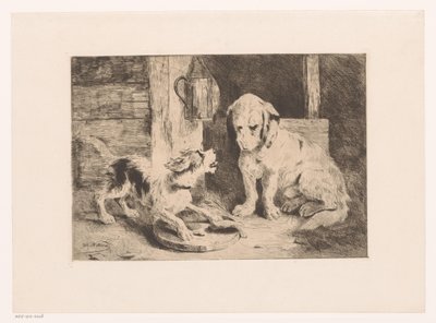 Two Dogs by a Lantern and Plate of Food by Zacharie Noterman