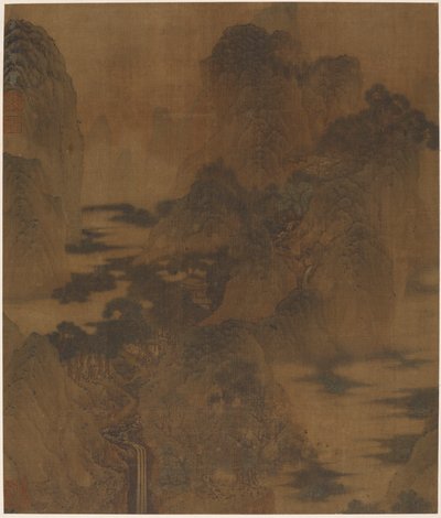 Landscape: Mountain Gorge, Mist, a Brook, and Buildings by Zhang Hong